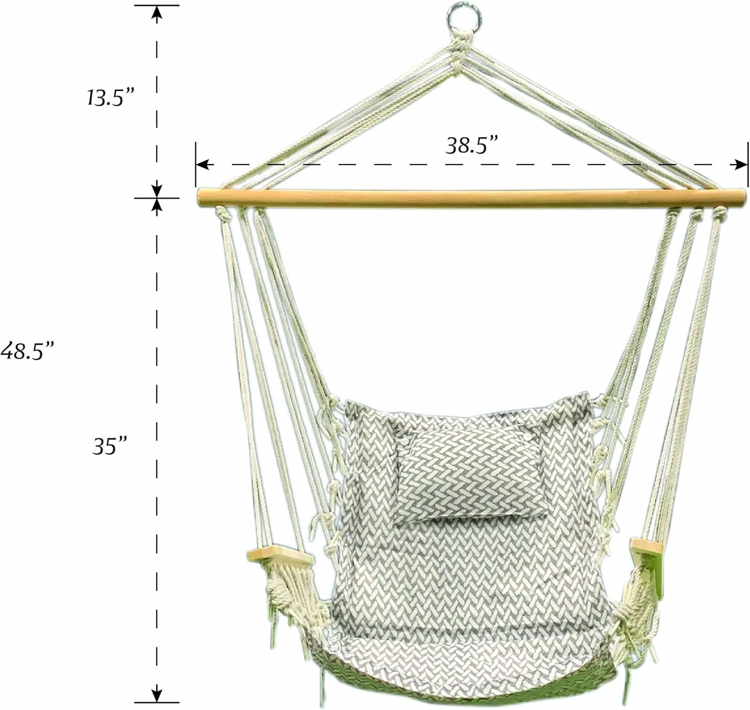 Hammock Chair Hanging Rope Swing, *12 Patterns, Quality Comfortable and Breathable Fabric - Indoor/Outdoor - Grey Herringbone Pattern