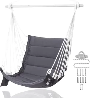Hammock Chair Porch Hanging Swing with Side Pocket;Steel Spreader Bar,Hardware kit Included;Quilted Fabric;Up to 350 Lbs,for Indoor or Outdoor