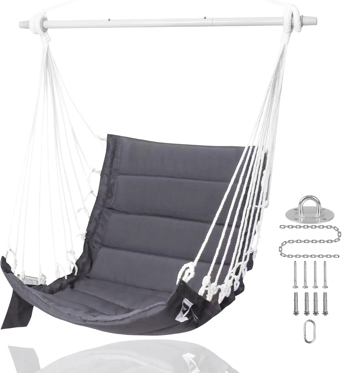 Hammock Chair Porch Hanging Swing with Side Pocket;Steel Spreader Bar,Hardware kit Included;Quilted Fabric;Up to 350 Lbs,for Indoor or Outdoor