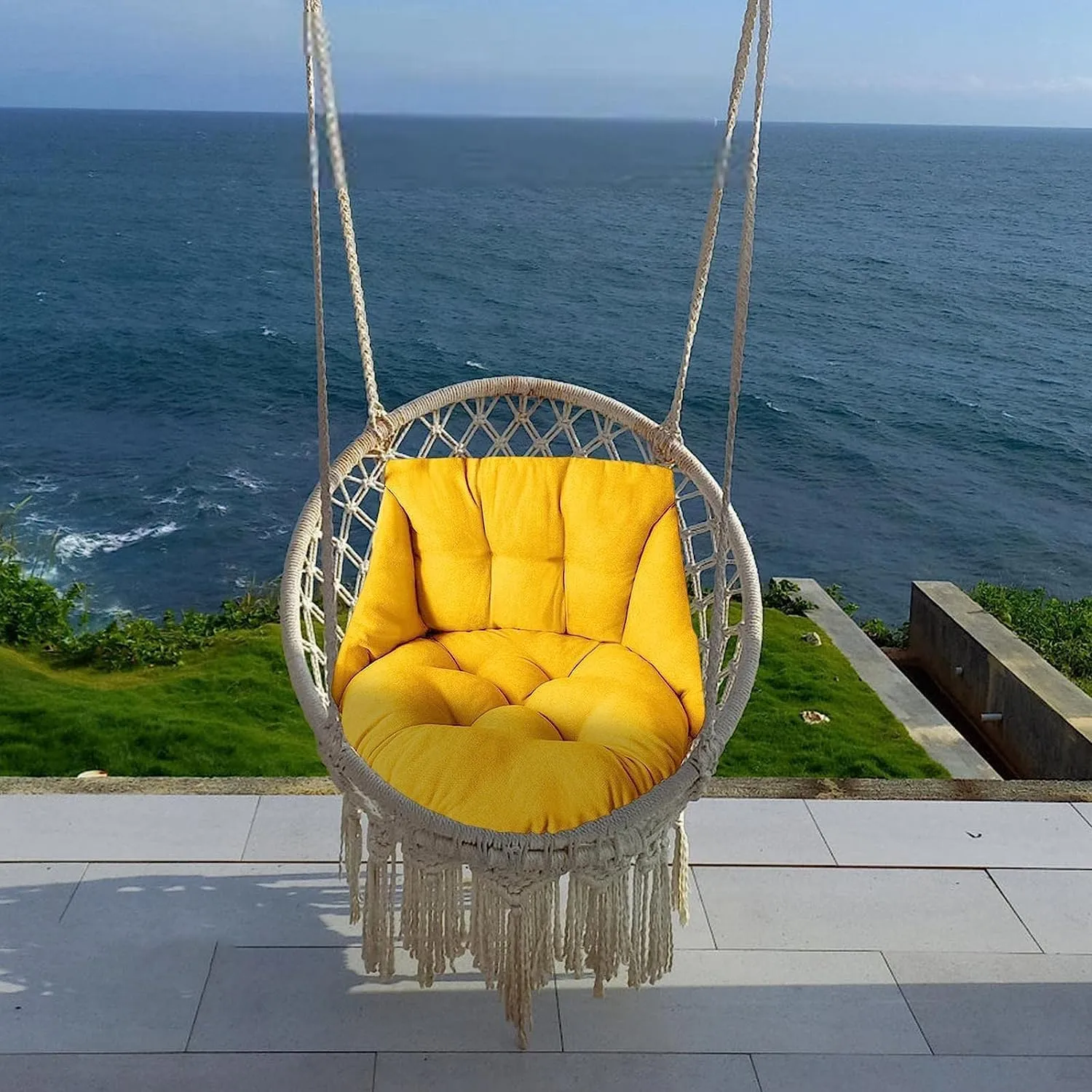 Hammock Chair - Swing Egg Seat Cushions, Washable Thick Wicker Outdoor Swing Cushions, Waterproof & Sun-Resistant, Yellow
