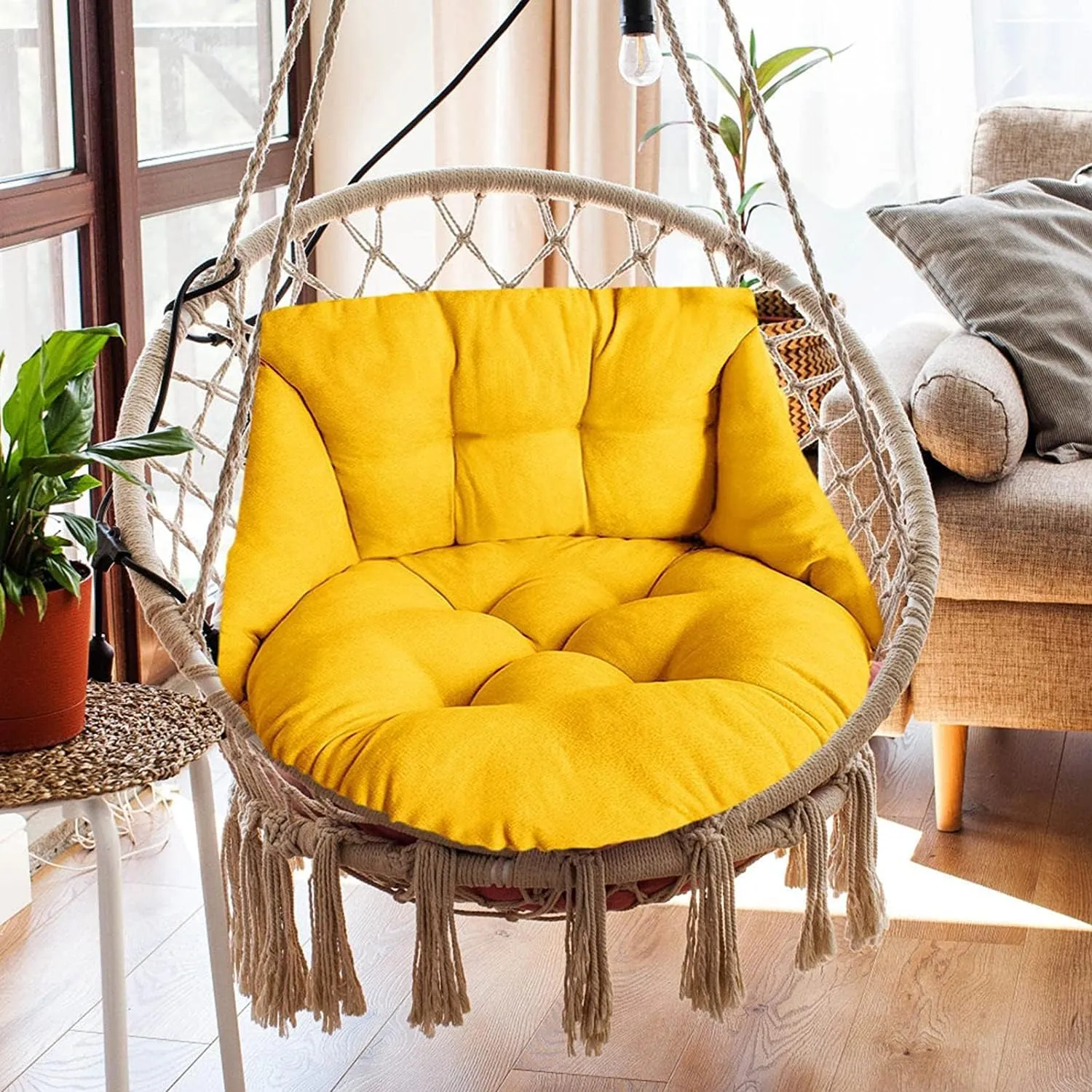 Hammock Chair - Swing Egg Seat Cushions, Washable Thick Wicker Outdoor Swing Cushions, Waterproof & Sun-Resistant, Yellow