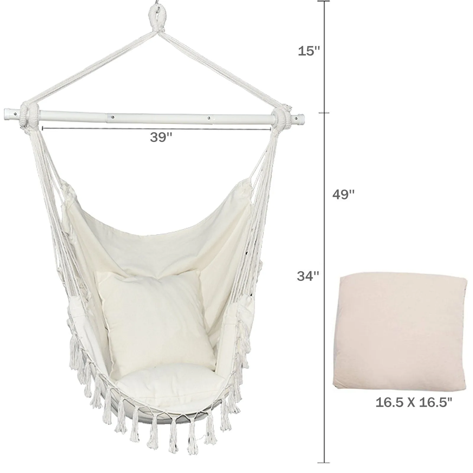 Hammock Chair Swing Seat with Detachable Metal Support Bar and 2 Seat Cushions