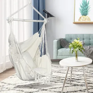 Hammock Chair Swing Seat with Detachable Metal Support Bar and 2 Seat Cushions