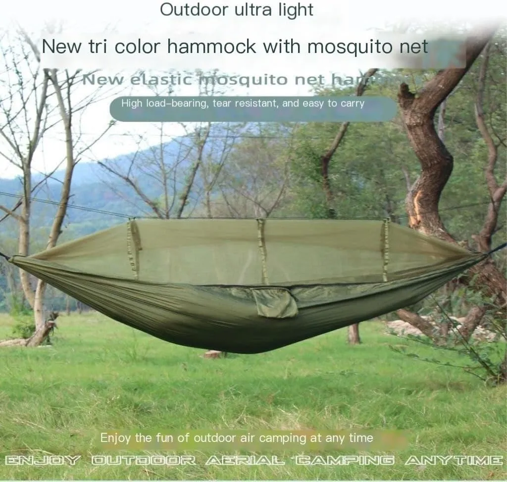 Hammock Double Camping Hammock Outdoor Camping Portable Single Parachute Cloth Three-Color Belt Anti-Mosquito Hammock Hammock Outdoor(C)