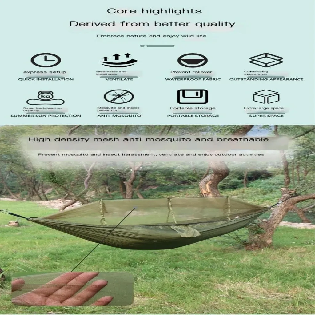 Hammock Double Camping Hammock Outdoor Camping Portable Single Parachute Cloth Three-Color Belt Anti-Mosquito Hammock Hammock Outdoor(C)