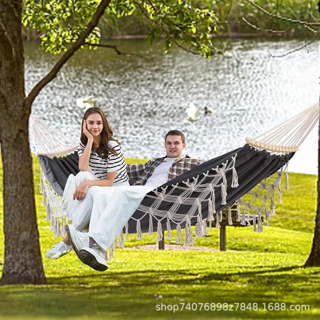 Hammock Double European and American Hammock Outdoor Folding Camping Woven Canvas Autumn Portable Hanging Chair Double Hammock Outdoor(D)