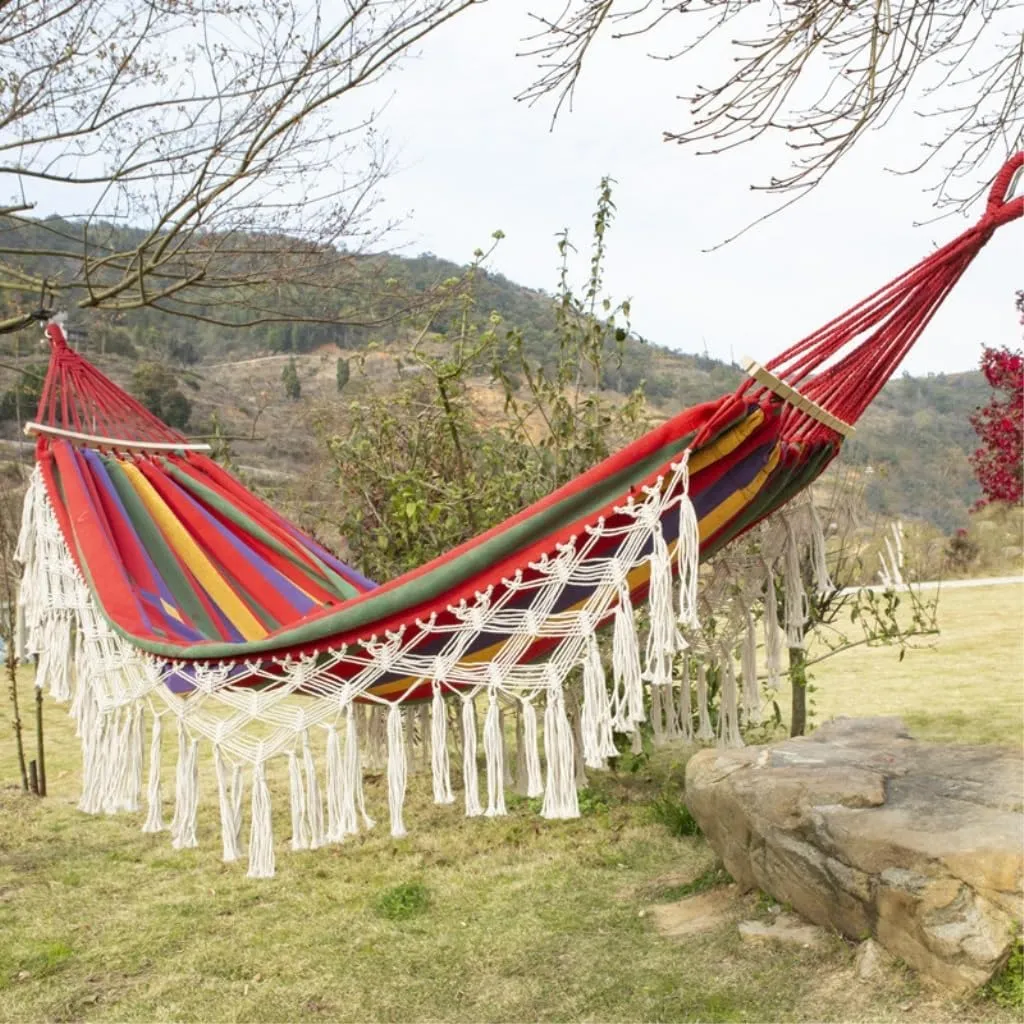 Hammock Double European and American Hammock Outdoor Folding Camping Woven Canvas Autumn Portable Hanging Chair Double Hammock Outdoor(D)