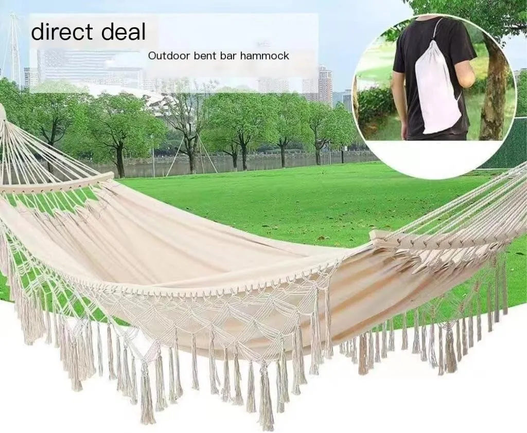 Hammock Double European and American Hammock Outdoor Folding Camping Woven Canvas Autumn Portable Hanging Chair Double Hammock Outdoor(D)