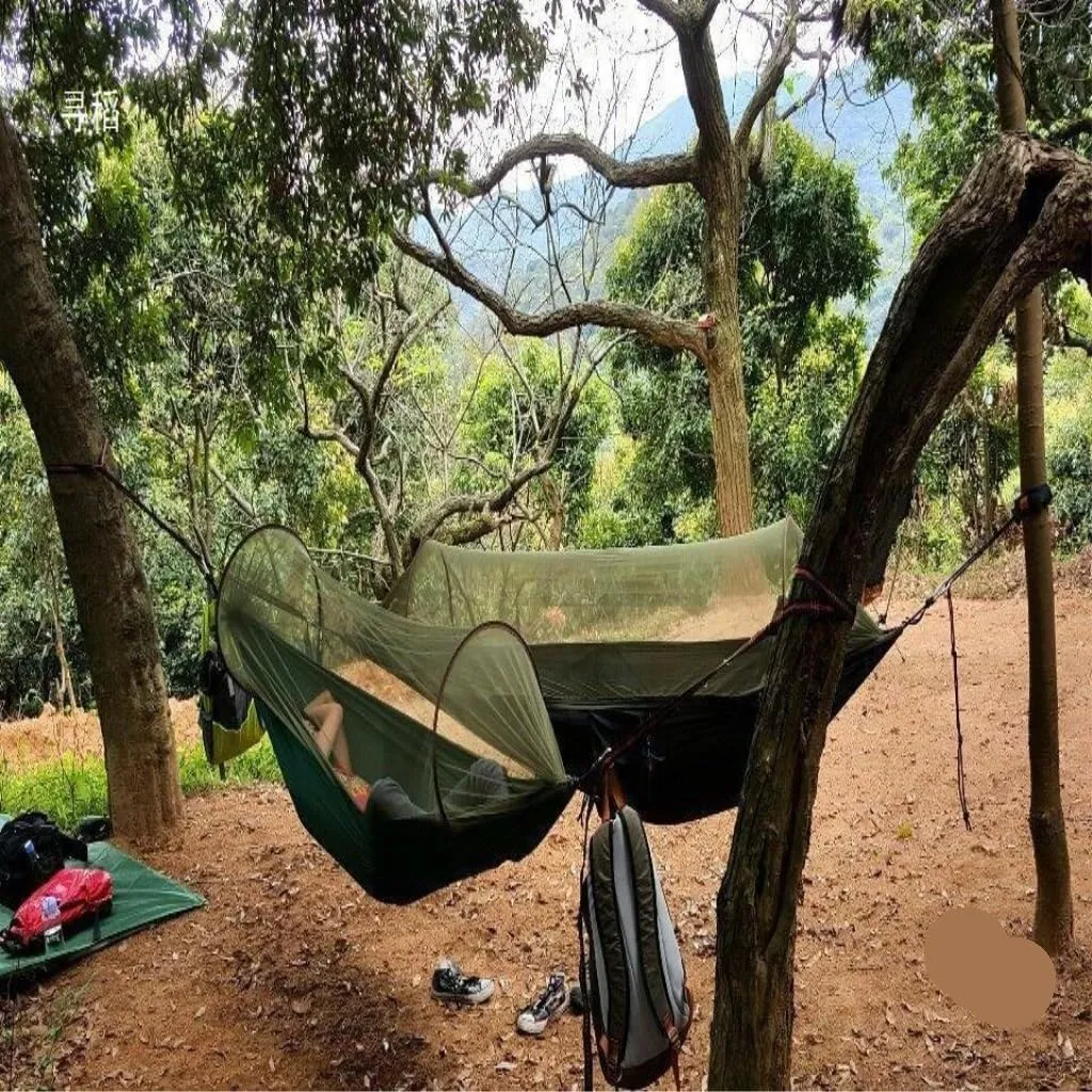 Hammock Double Hammock Outdoor Camping Anti-Mosquito Hanging Sheet Double Summer Widening Parachute Single Anti-Rollover Hammock Outdoor(C)