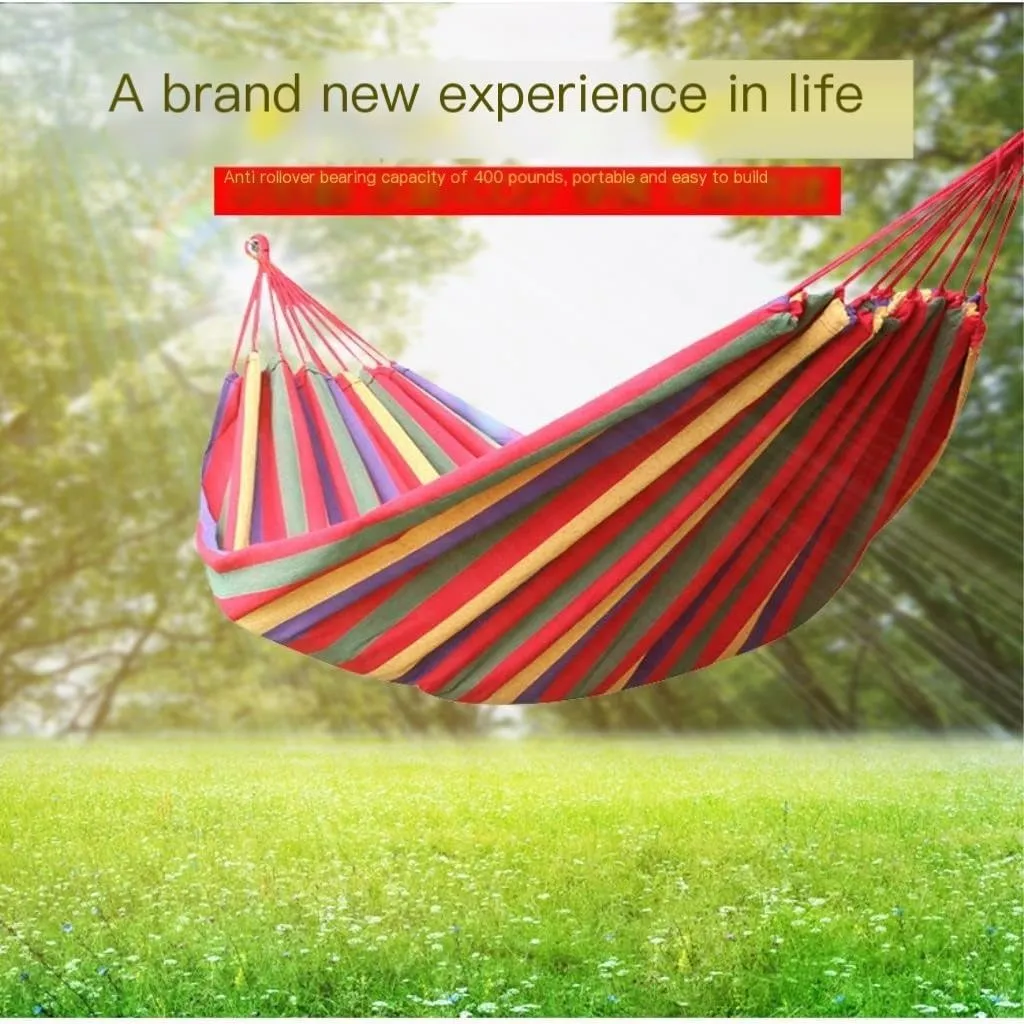 Hammock Double Hammock Outdoor Single Swing Bed Colorful Canvas Super Strong Load-Bearing Outdoor Camping One Piece Hammock Outdoor(Red)