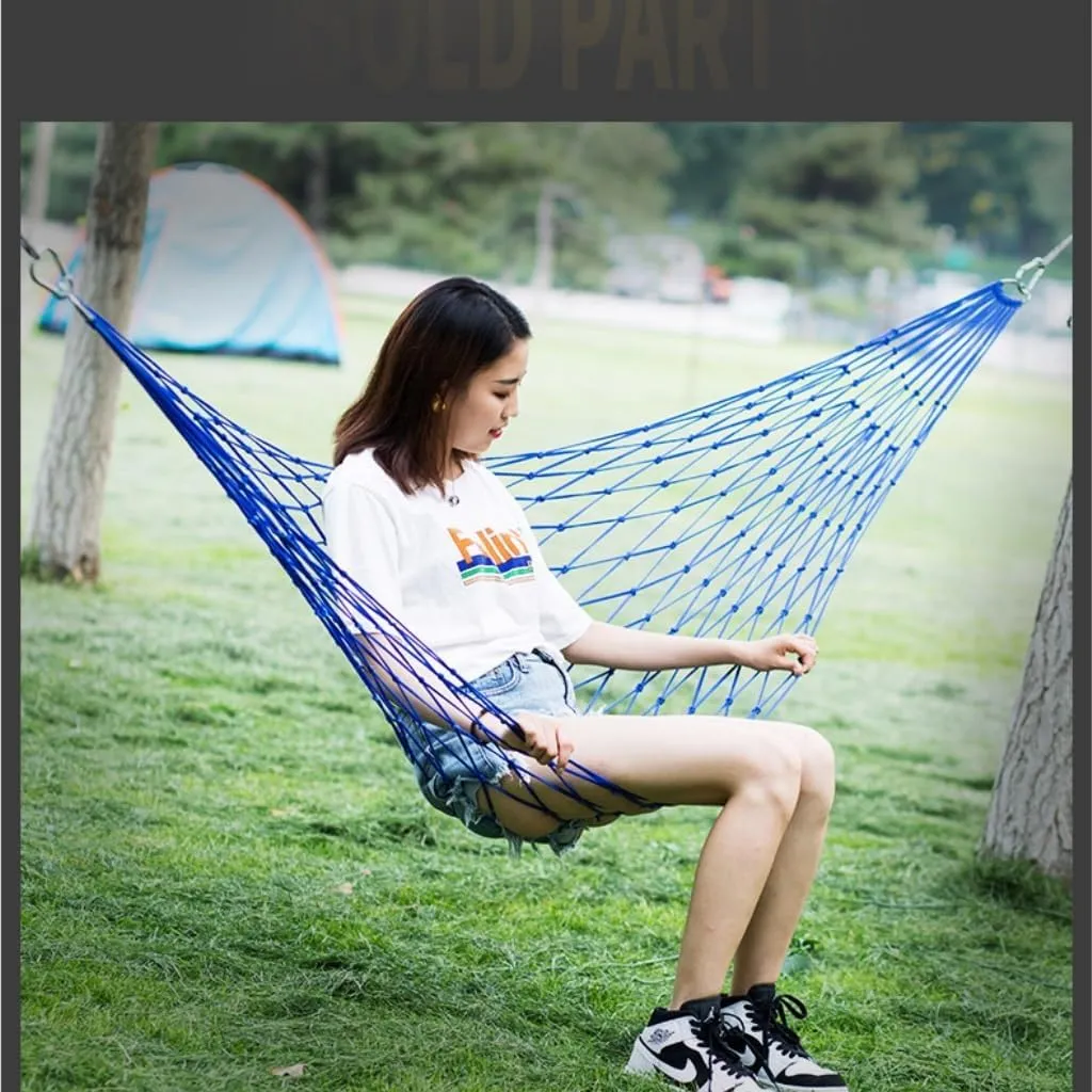 Hammock Double Hammock Outdoor Swing Mesh Wild Adult Thick Nylon Rope Indoor Home Bedroom Sleeping Hanging Chair Rocking Bed Hammock Outdoor(Blue,Large)