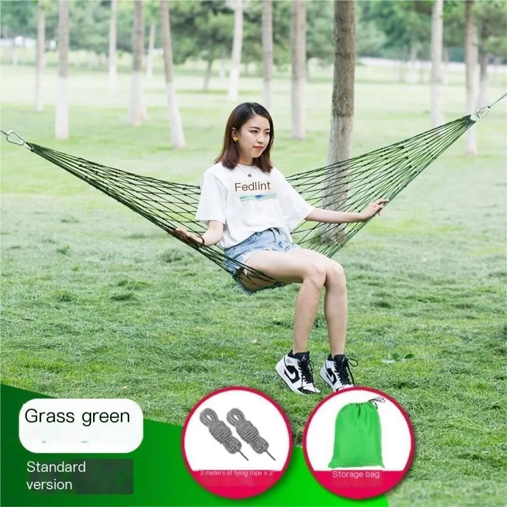 Hammock Double Hammock Outdoor Swing Mesh Wild Adult Thick Nylon Rope Indoor Home Bedroom Sleeping Hanging Chair Rocking Bed Hammock Outdoor(Blue,Large)