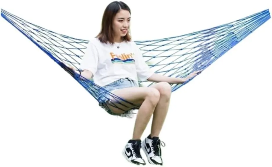 Hammock Double Hammock Outdoor Swing Mesh Wild Adult Thick Nylon Rope Indoor Home Bedroom Sleeping Hanging Chair Rocking Bed Hammock Outdoor(Blue,Large)