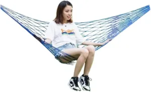 Hammock Double Hammock Outdoor Swing Mesh Wild Adult Thick Nylon Rope Indoor Home Bedroom Sleeping Hanging Chair Rocking Bed Hammock Outdoor(Blue,Large)