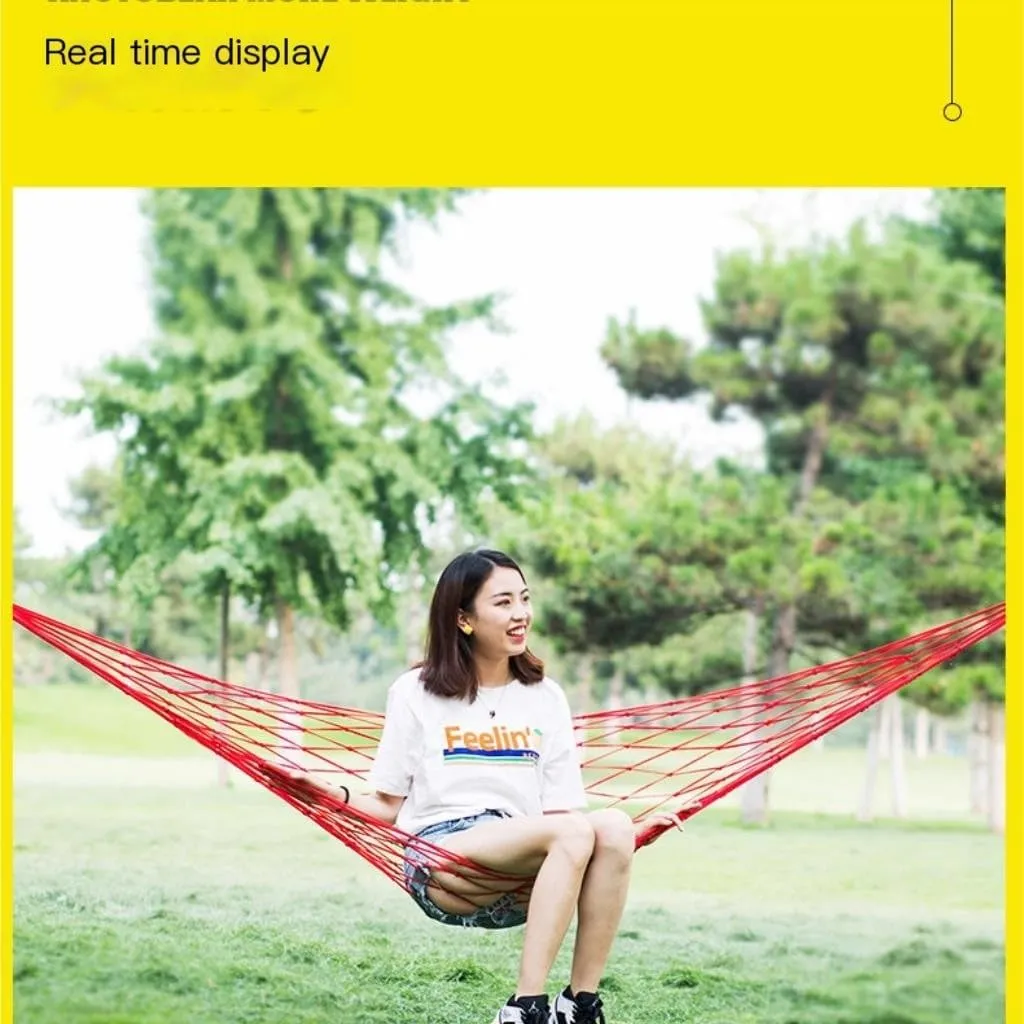 Hammock Double Hammock Outdoor Swing Mesh Wild Adult Thick Nylon Rope Indoor Home Bedroom Sleeping Hanging Chair Rocking Bed Hammock Outdoor(Blue,Large)