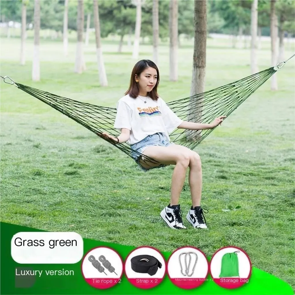 Hammock Double Hammock Outdoor Swing Mesh Wild Adult Thick Nylon Rope Indoor Home Bedroom Sleeping Hanging Chair Rocking Bed Hammock Outdoor(Blue,Large)