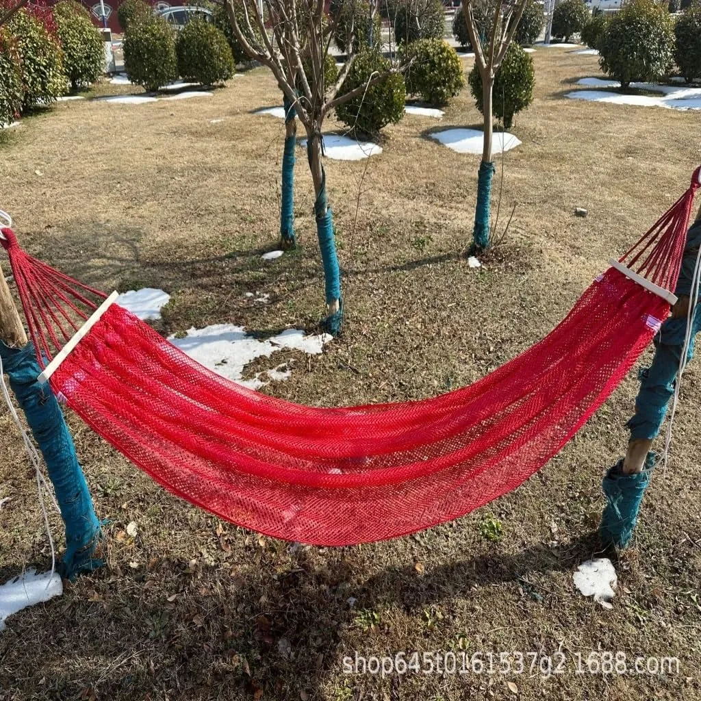 Hammock Double Ice Silk Hammock Outdoor Thickened Fine Mesh Single and Double Anti-Rollover Hanging Chair Camping Courtyard Hammock Outdoor(Red,B)