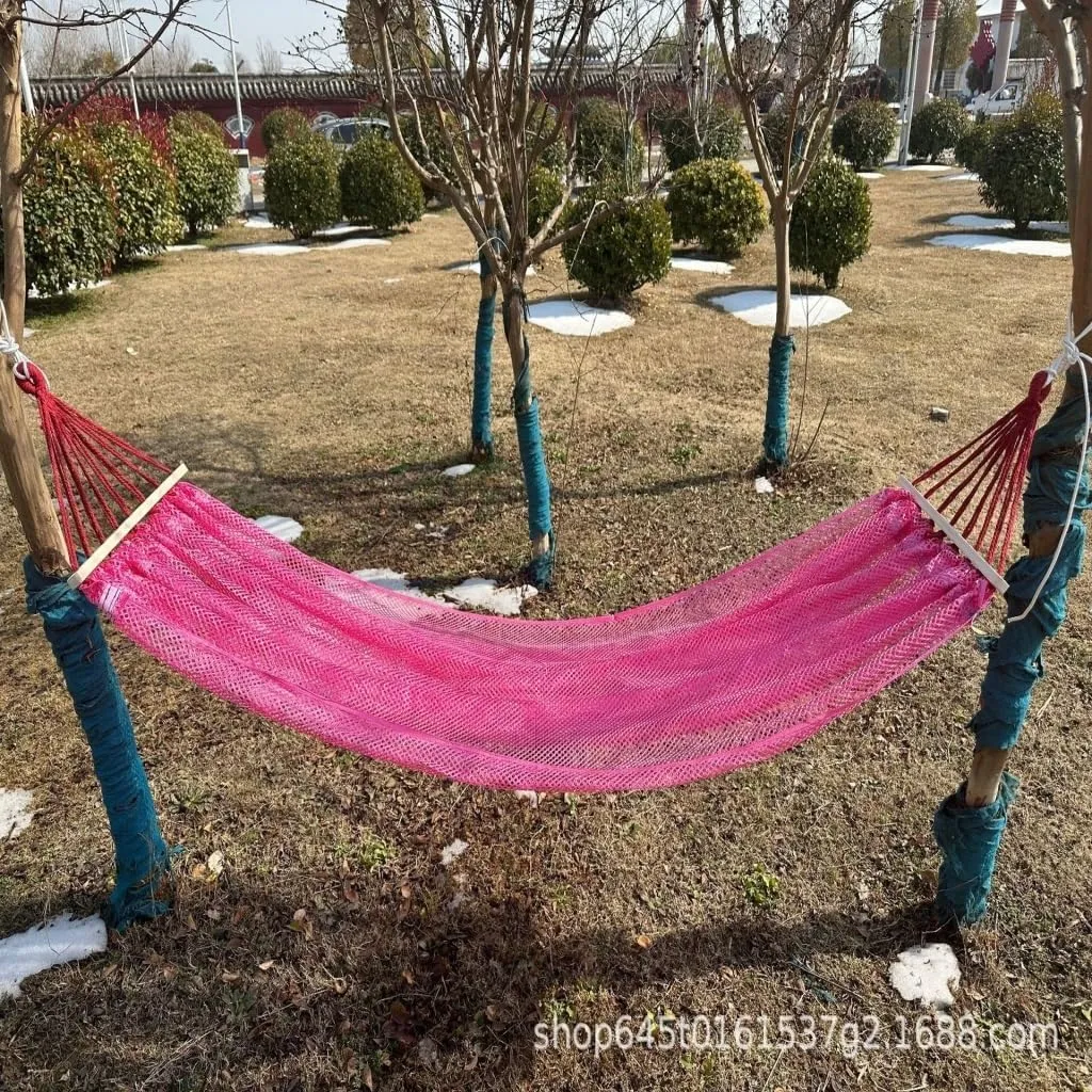 Hammock Double Ice Silk Hammock Outdoor Thickened Fine Mesh Single and Double Anti-Rollover Hanging Chair Camping Courtyard Hammock Outdoor(Red,B)