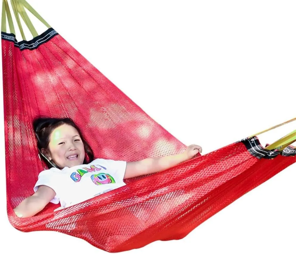 Hammock Double Ice Silk Hammock Outdoor Thickened Fine Mesh Single and Double Anti-Rollover Hanging Chair Camping Courtyard Hammock Outdoor(Red,B)