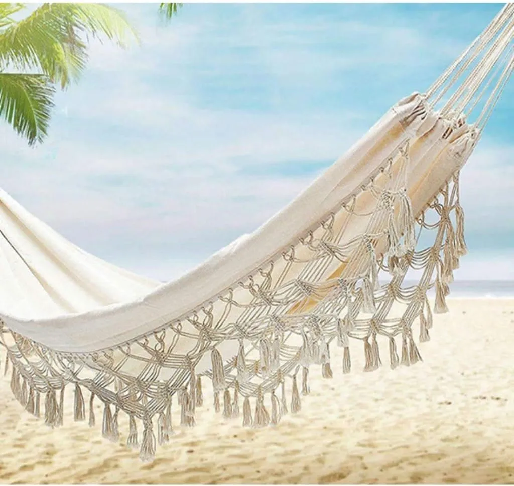 Hammock Double Nordic Style Wild Tassel Hammock Home Outdoor Leisure Aerial Swing Indoor Cotton Canvas Hanging Chair Hammock Outdoor