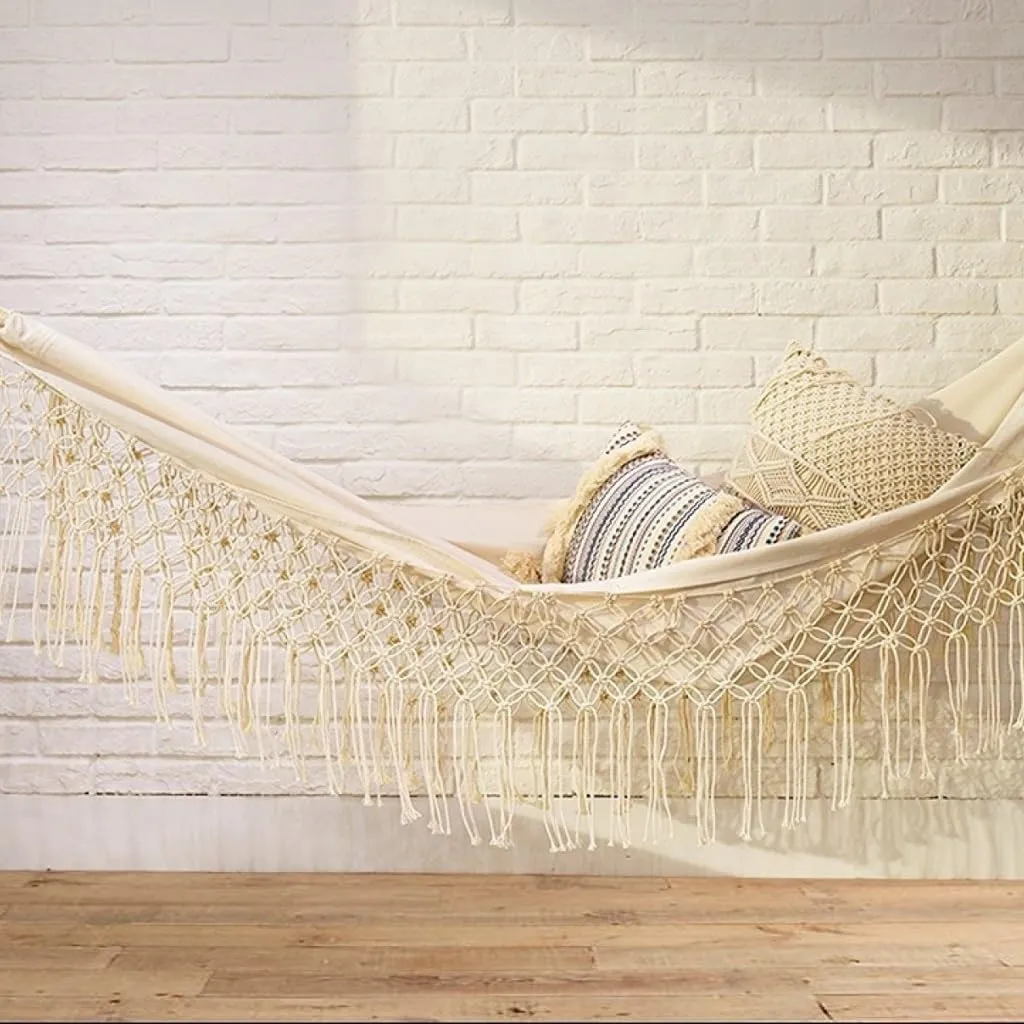 Hammock Double Nordic Style Wild Tassel Hammock Home Outdoor Leisure Aerial Swing Indoor Cotton Canvas Hanging Chair Hammock Outdoor