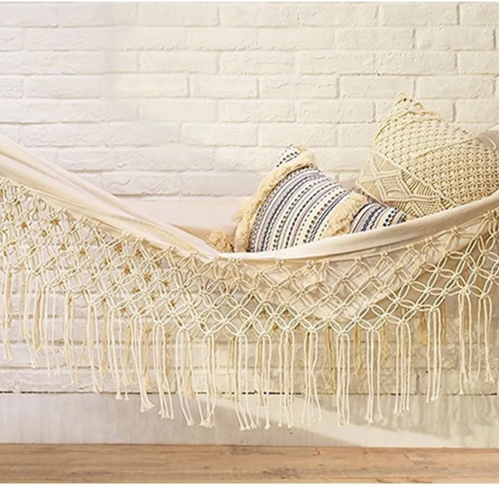 Hammock Double Nordic Style Wild Tassel Hammock Home Outdoor Leisure Aerial Swing Indoor Cotton Canvas Hanging Chair Hammock Outdoor