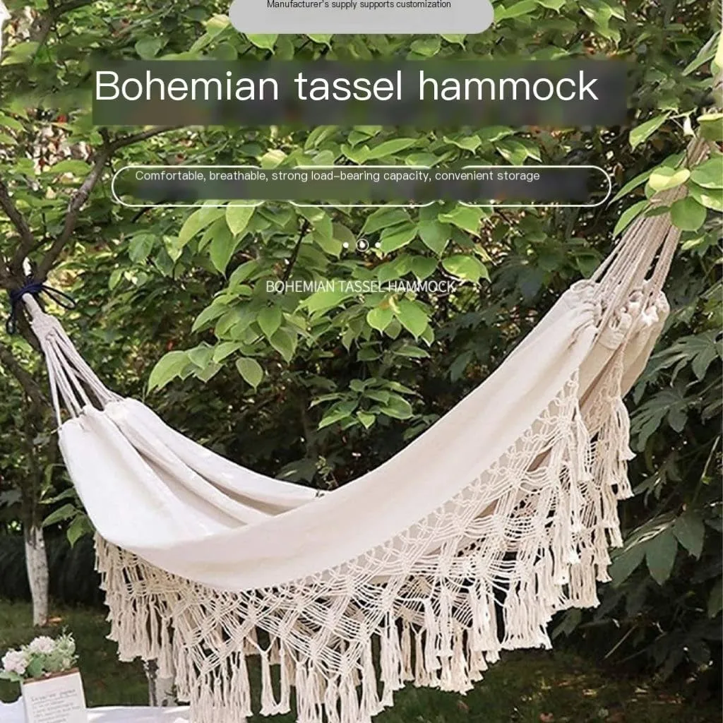 Hammock Double Nordic Style Wild Tassel Hammock Home Outdoor Leisure Aerial Swing Indoor Cotton Canvas Hanging Chair Hammock Outdoor