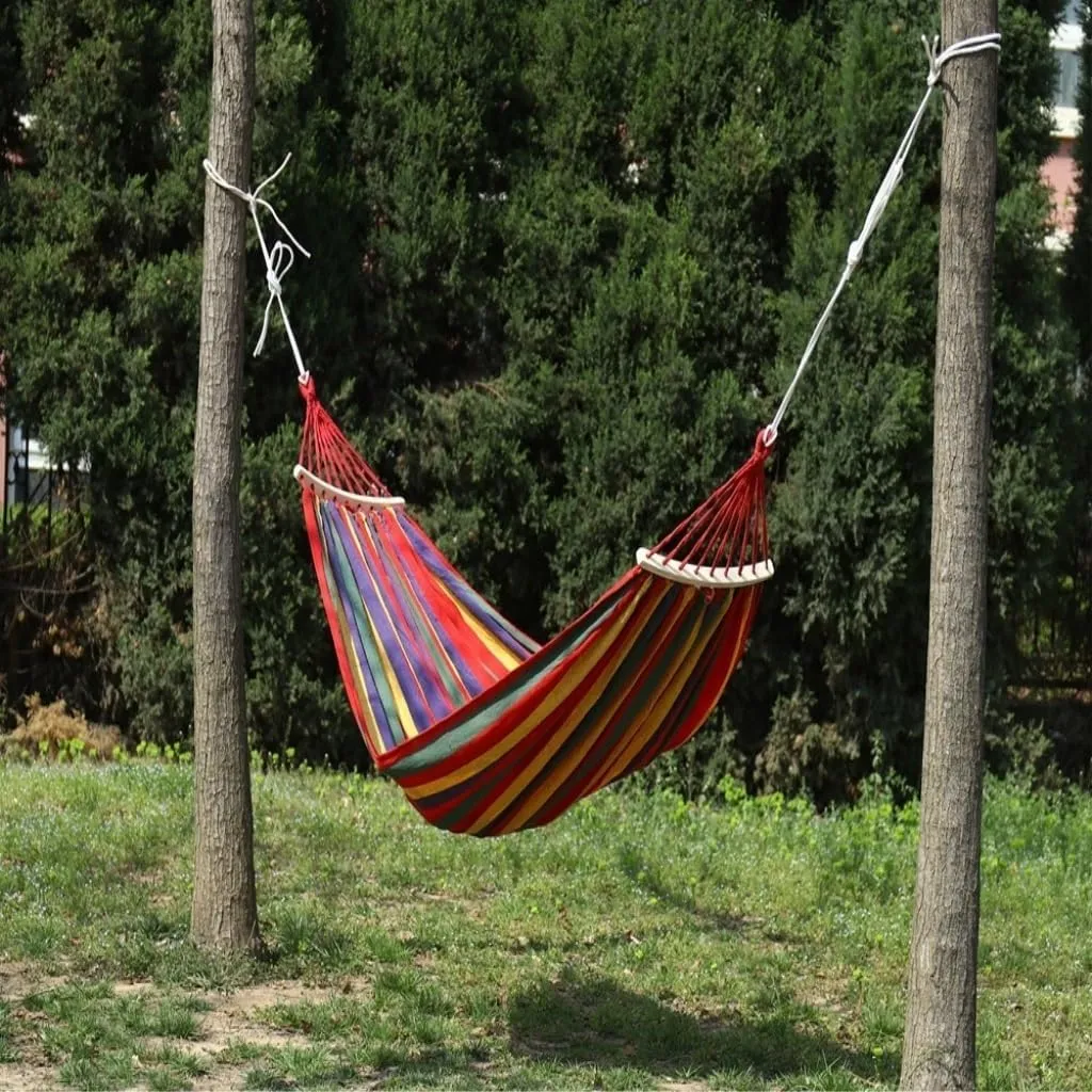 Hammock Double Outdoor Canvas Hammock, Bent Wooden Stick, Anti-Rollover Hammock, Outdoor Folding Hammock, Tied Rope Bag Hammock Outdoor(Blue,190 * 80 40cm)