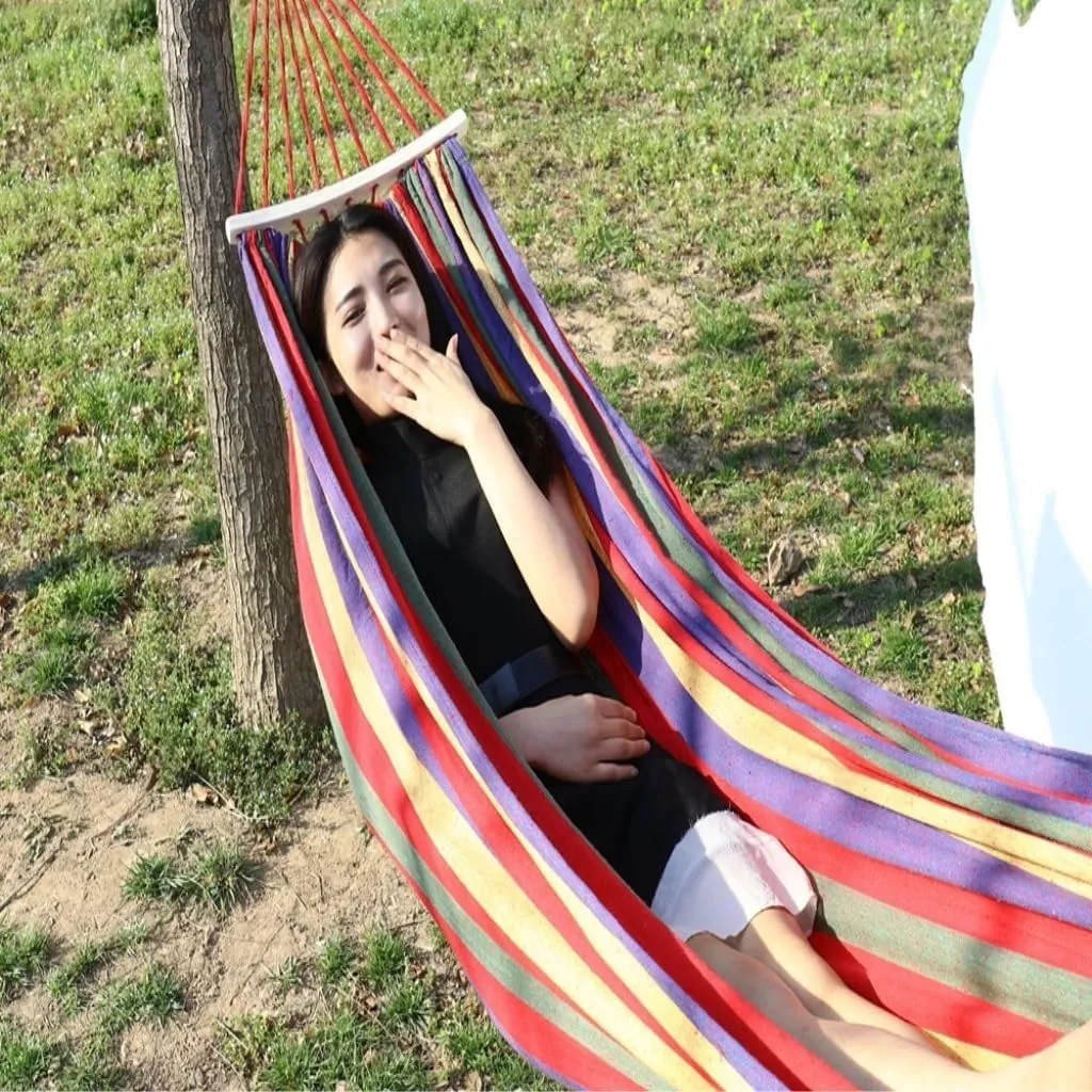 Hammock Double Outdoor Canvas Hammock, Bent Wooden Stick, Anti-Rollover Hammock, Outdoor Folding Hammock, Tied Rope Bag Hammock Outdoor(Blue,190 * 80 40cm)
