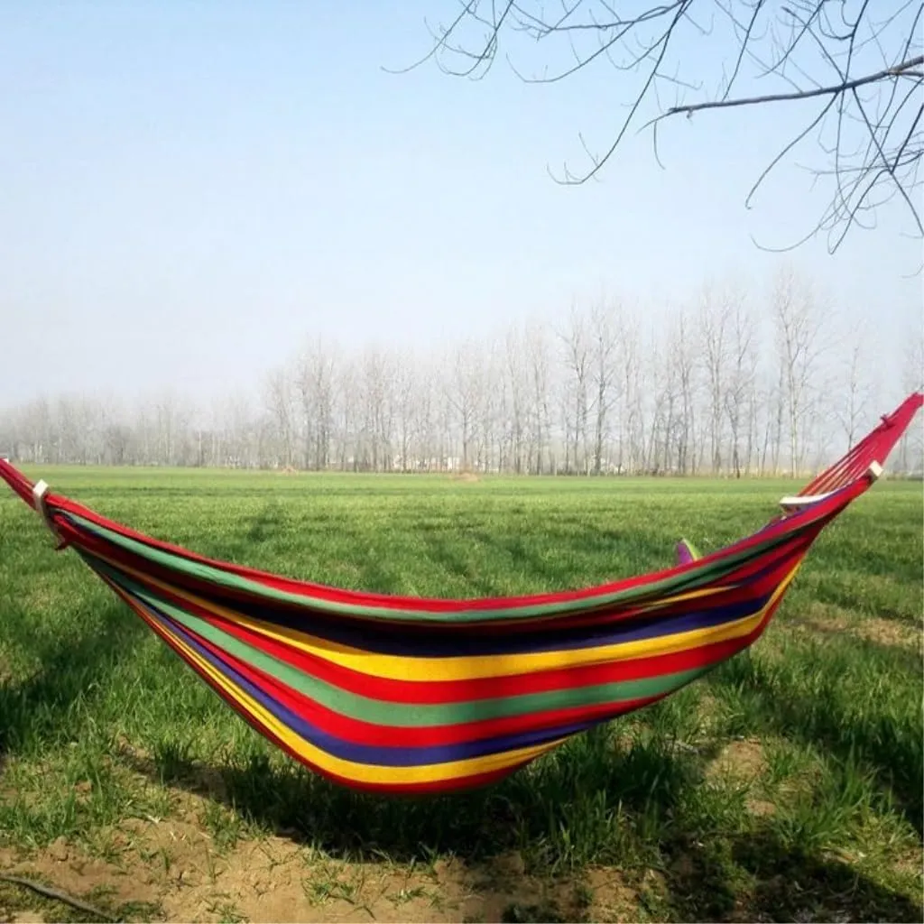 Hammock Double Outdoor Canvas Hammock, Bent Wooden Stick, Anti-Rollover Hammock, Outdoor Folding Hammock, Tied Rope Bag Hammock Outdoor(Blue,190 * 80 40cm)