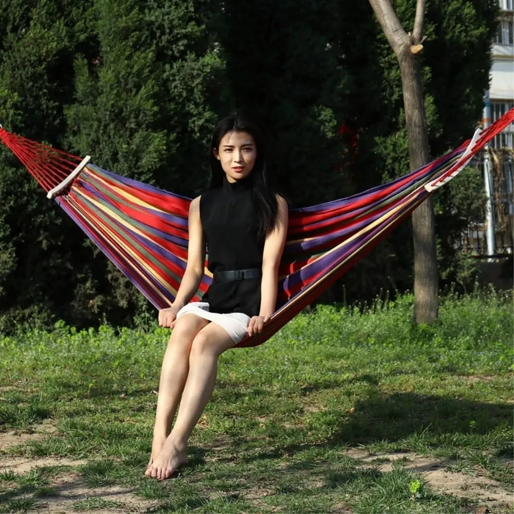 Hammock Double Outdoor Canvas Hammock, Bent Wooden Stick, Anti-Rollover Hammock, Outdoor Folding Hammock, Tied Rope Bag Hammock Outdoor(Blue,190 * 80 40cm)