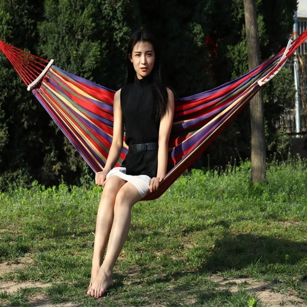 Hammock Double Outdoor Canvas Hammock, Bent Wooden Stick, Anti-Rollover Hammock, Outdoor Folding Hammock, Tied Rope Bag Hammock Outdoor(Blue,190 * 80 40cm)