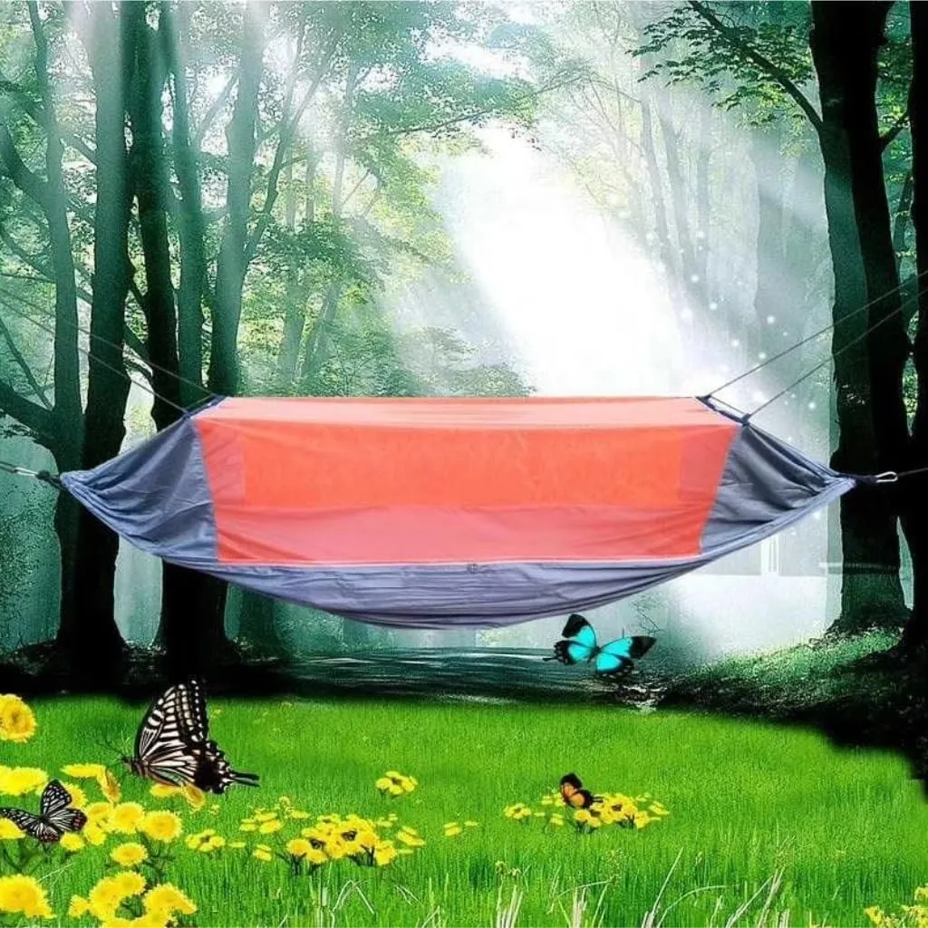 Hammock Double Outdoor Fully Automatic Quick-Opening Hammock with Mosquito Net, Outdoor Nylon Cloth Camping Pole Hammock Hammock Outdoor(Green)
