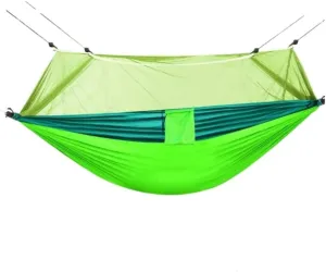 Hammock Double Outdoor Fully Automatic Quick-Opening Hammock with Mosquito Net, Outdoor Nylon Cloth Camping Pole Hammock Hammock Outdoor(Green)