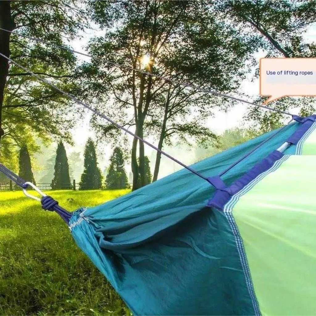 Hammock Double Outdoor Fully Automatic Quick-Opening Hammock with Mosquito Net, Outdoor Nylon Cloth Camping Pole Hammock Hammock Outdoor(Green)