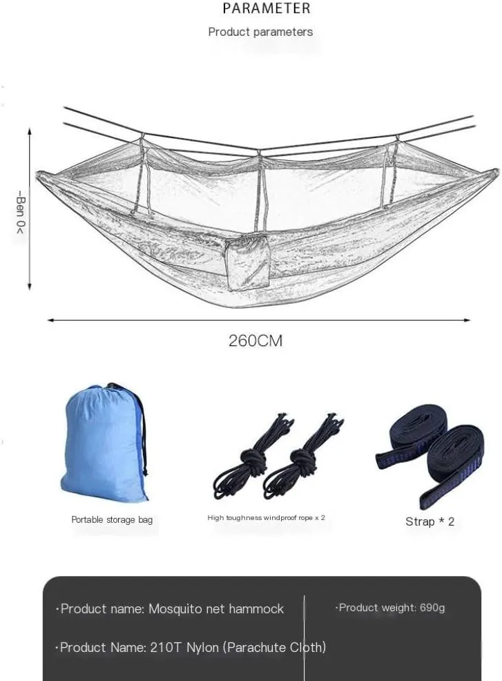 Hammock Double Outdoor Fully Automatic Quick-Opening Hammock with Mosquito Net, Outdoor Nylon Cloth Camping Pole Hammock Hammock Outdoor(Pink)