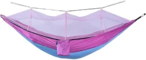Hammock Double Outdoor Fully Automatic Quick-Opening Hammock with Mosquito Net, Outdoor Nylon Cloth Camping Pole Hammock Hammock Outdoor(Pink)