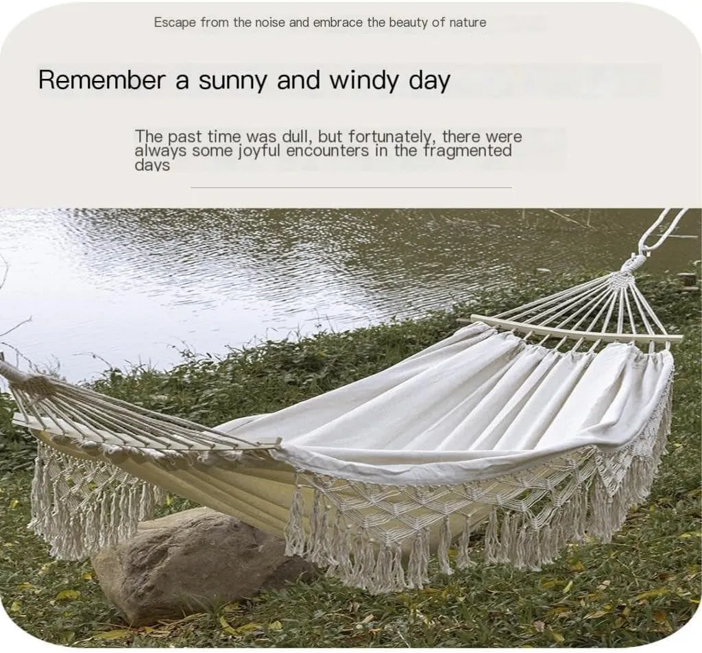 Hammock Double Outdoor Hammock Sheet Double Camping Hammock Swing Spring Outing Camping Anti-Rollover Canvas Hanging Basket Hammock Outdoor(Black)