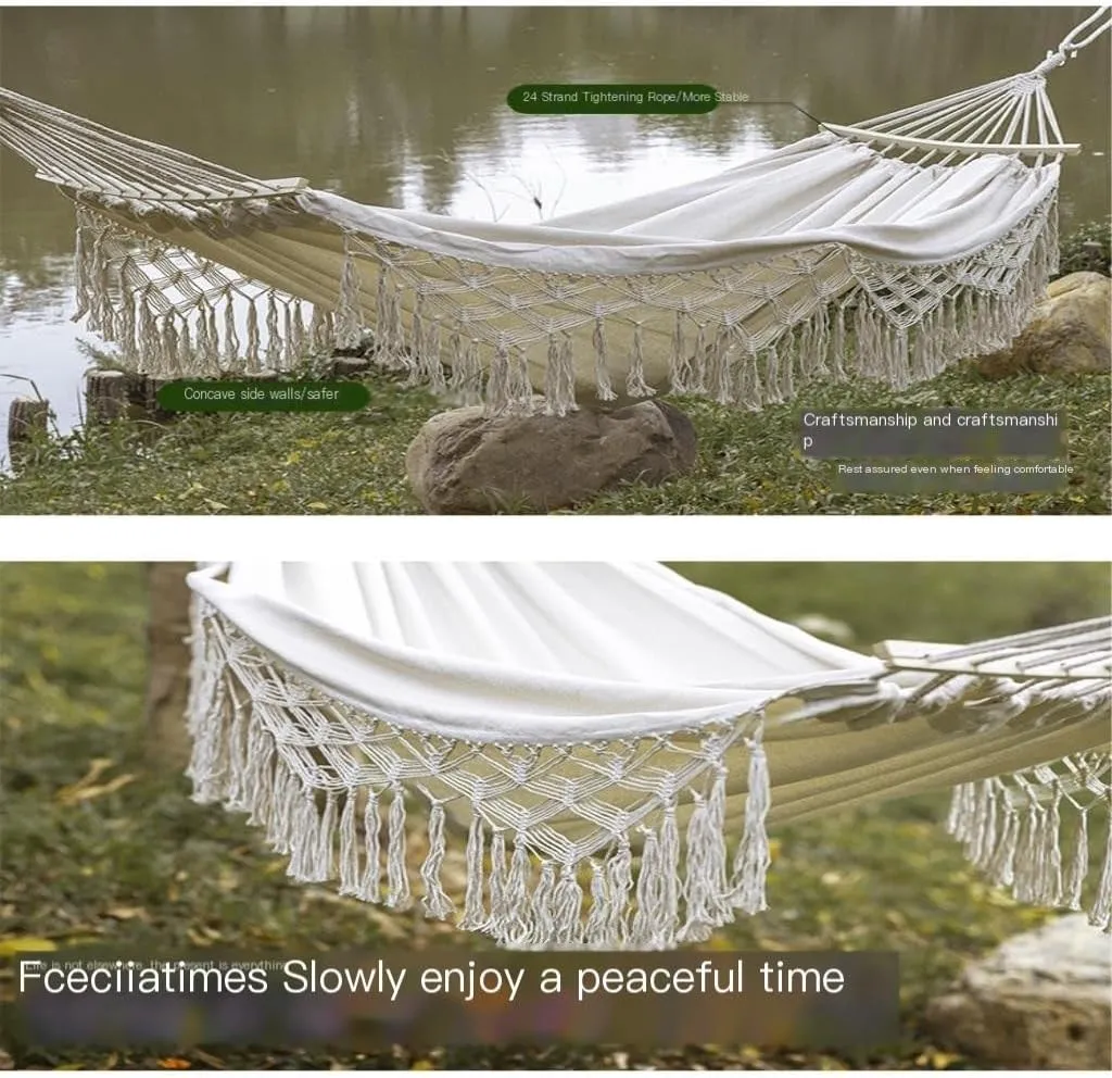 Hammock Double Outdoor Hammock Sheet Double Camping Hammock Swing Spring Outing Camping Anti-Rollover Canvas Hanging Basket Hammock Outdoor(Black)