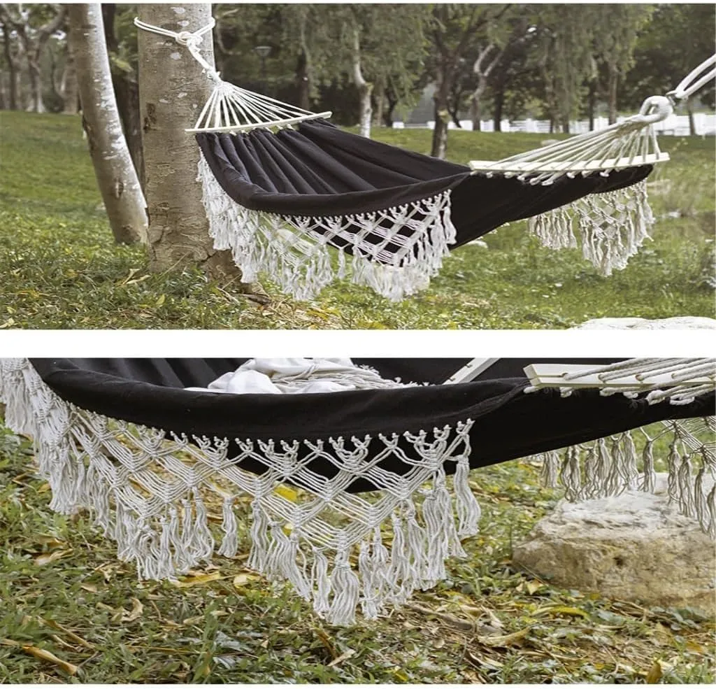 Hammock Double Outdoor Hammock Sheet Double Camping Hammock Swing Spring Outing Camping Anti-Rollover Canvas Hanging Basket Hammock Outdoor(Black)