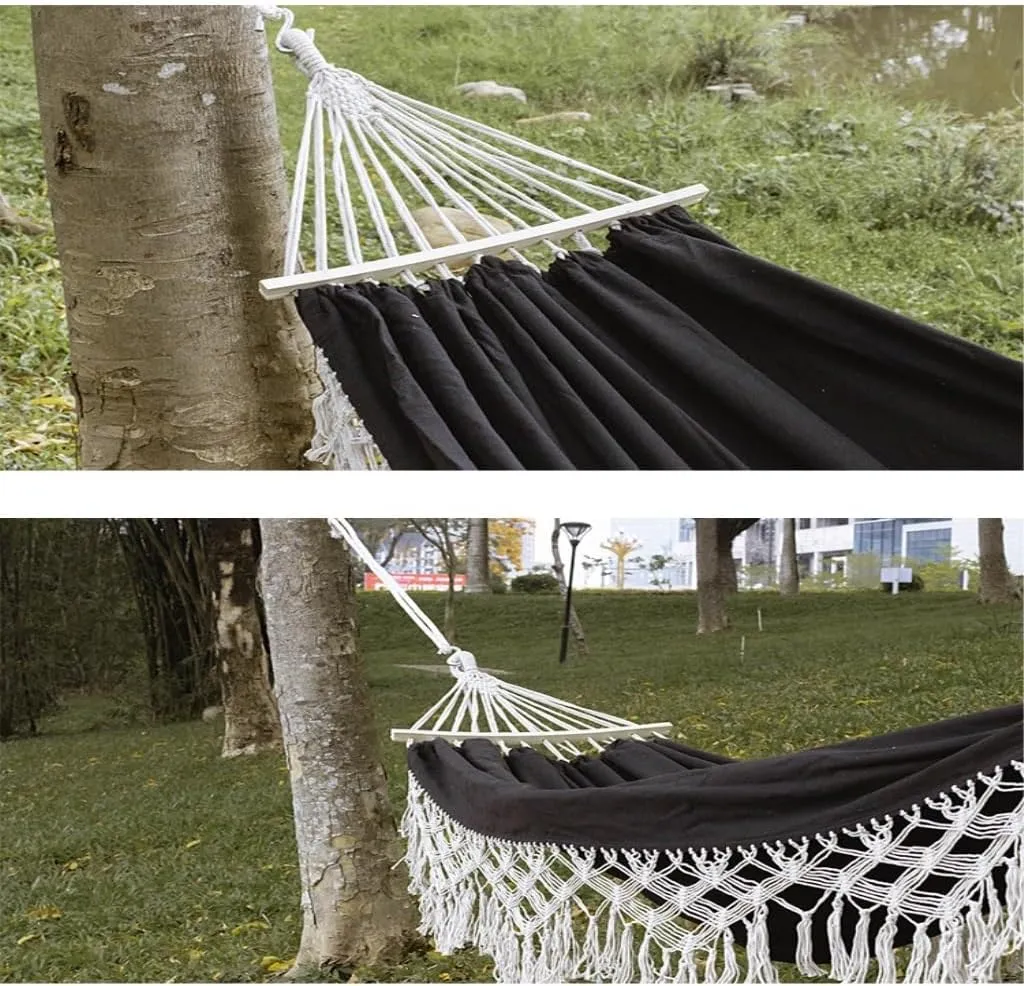 Hammock Double Outdoor Hammock Sheet Double Camping Hammock Swing Spring Outing Camping Anti-Rollover Canvas Hanging Basket Hammock Outdoor(Black)