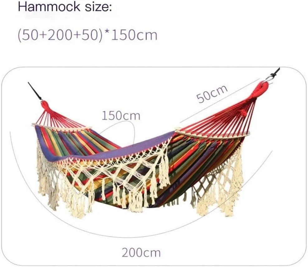 Hammock Double Outdoor Hammock Tassel Exotic Style Camping Lazy Hanging Basket Home Leisure Thickened Canvas Courtyard Swing Hammock Outdoor(B)