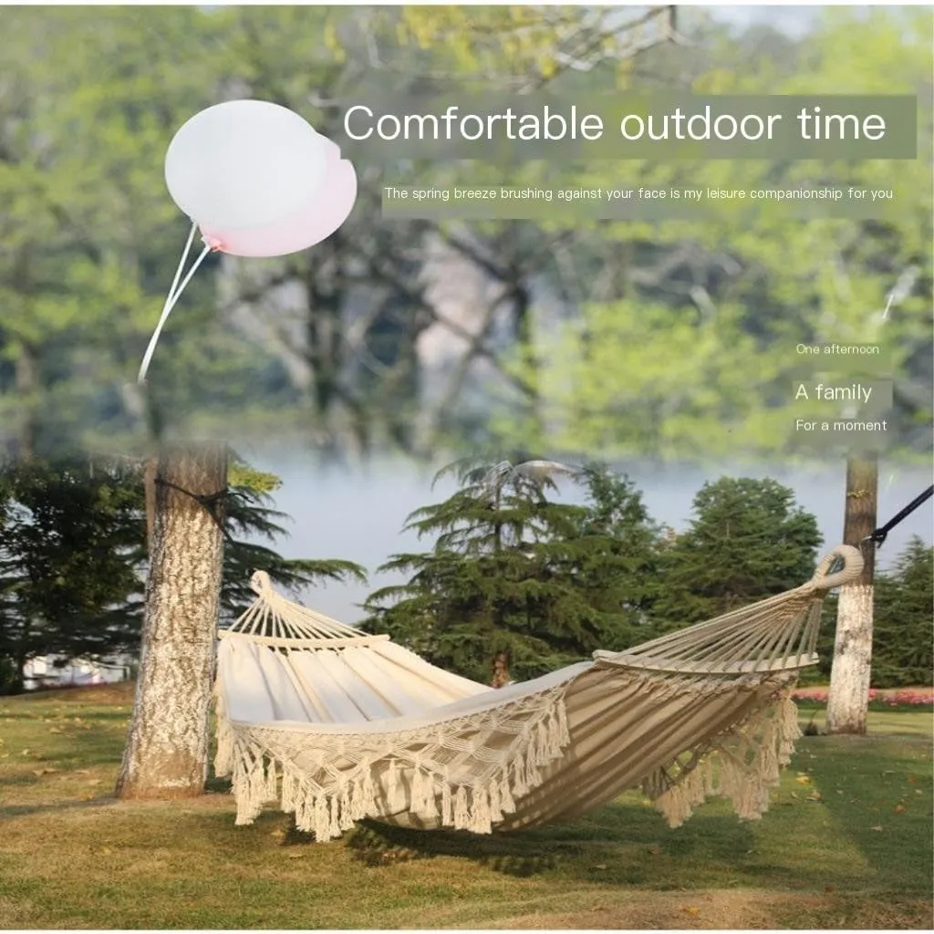 Hammock Double Outdoor Hammock Tassel Exotic Style Camping Lazy Hanging Basket Home Leisure Thickened Canvas Courtyard Swing Hammock Outdoor(B)