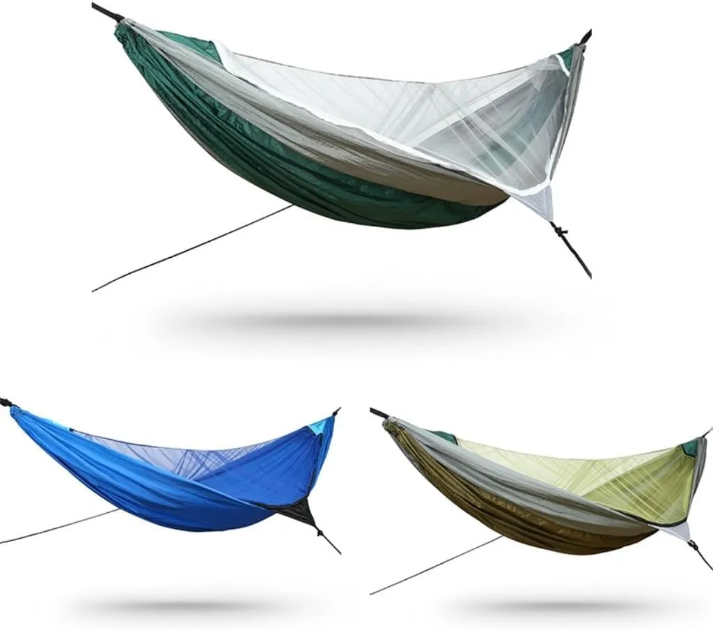 Hammock Double Outdoor Mosquito Net Automatic Quick-Open Anti-Mosquito Hammock Outdoor Single Double Parachute Hammock Hammock Outdoor(Blue)