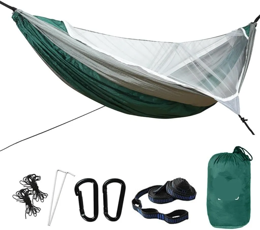 Hammock Double Outdoor Mosquito Net Automatic Quick-Open Anti-Mosquito Hammock Outdoor Single Double Parachute Hammock Hammock Outdoor(Blue)