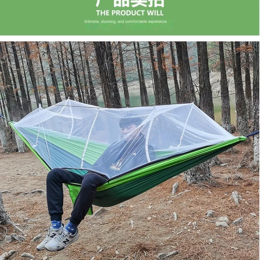 Hammock Double Outdoor Mosquito Net Hammock Nylon Spun Indoor and Outdoor Hammock Portable Camping Outdoor Supplies Hammock Outdoor(Green)