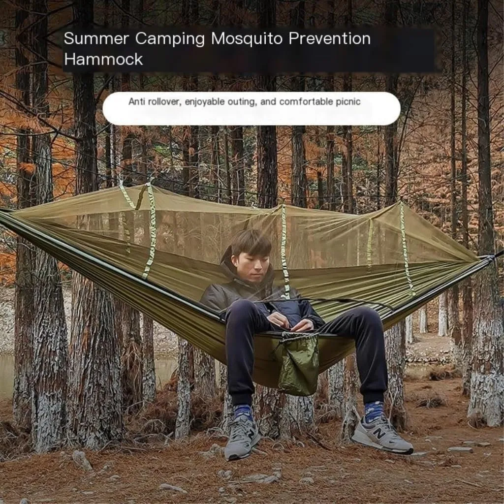 Hammock Double Outdoor Mosquito Net Hammock Nylon Spun Indoor and Outdoor Hammock Portable Camping Outdoor Supplies Hammock Outdoor(Green)