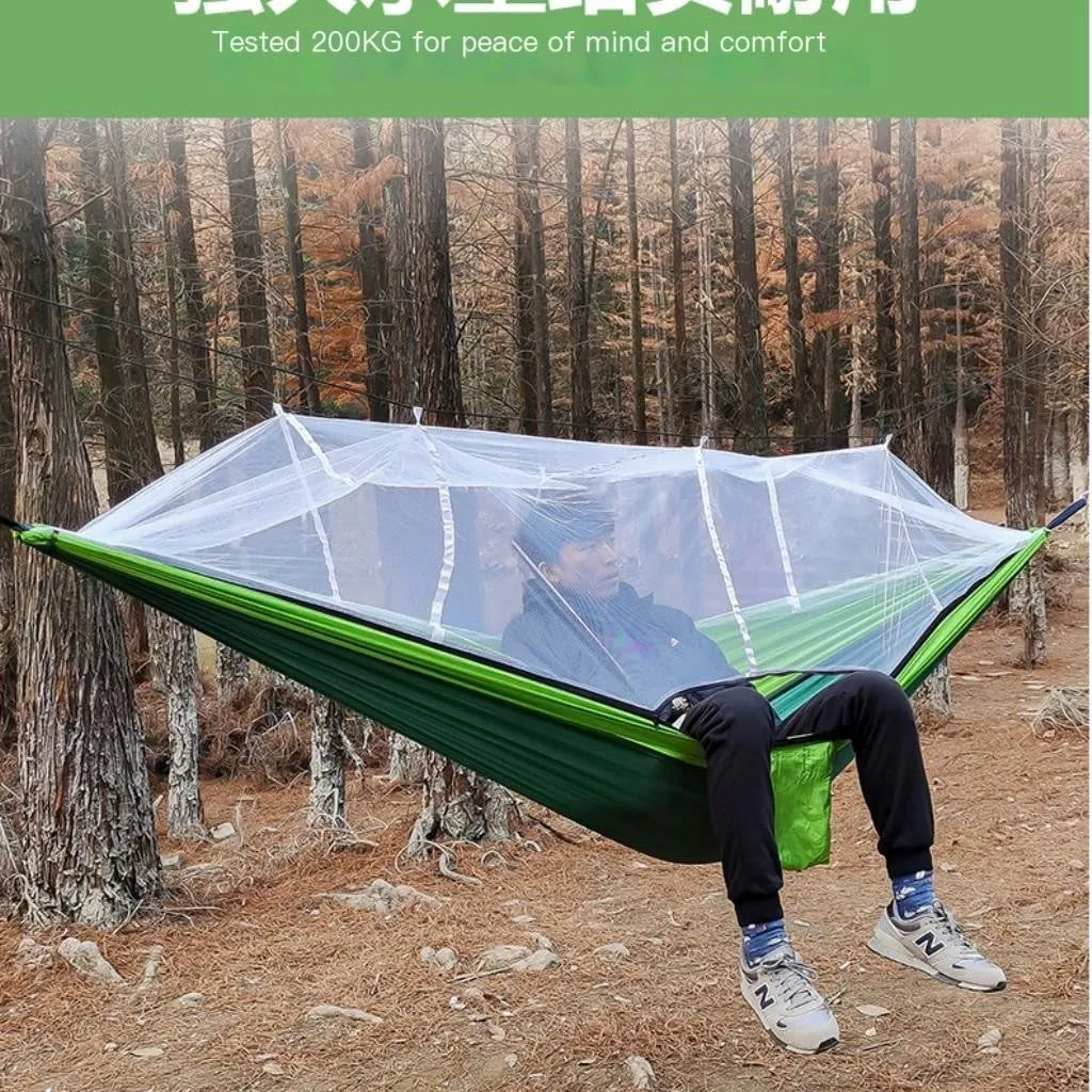 Hammock Double Outdoor Mosquito Net Hammock Nylon Spun Indoor and Outdoor Hammock Portable Camping Outdoor Supplies Hammock Outdoor(Green)
