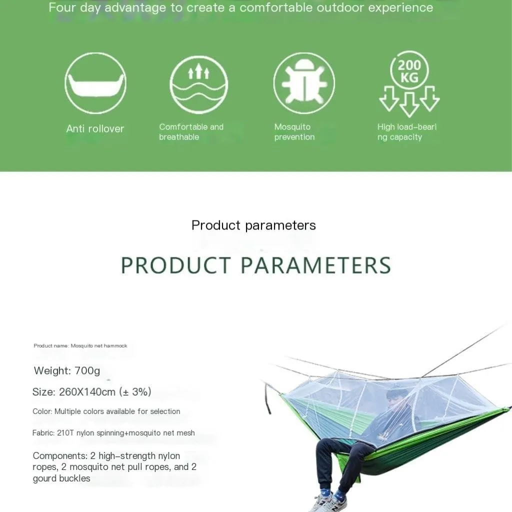 Hammock Double Outdoor Mosquito Net Hammock Nylon Spun Indoor and Outdoor Hammock Portable Camping Outdoor Supplies Hammock Outdoor(Green)