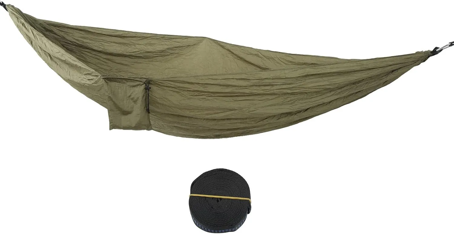 Hammock, Double Portable Nylon Camping Hanging Bed with Tree Strap for Outdoor Hiking Travel Backpacking(Army Green)